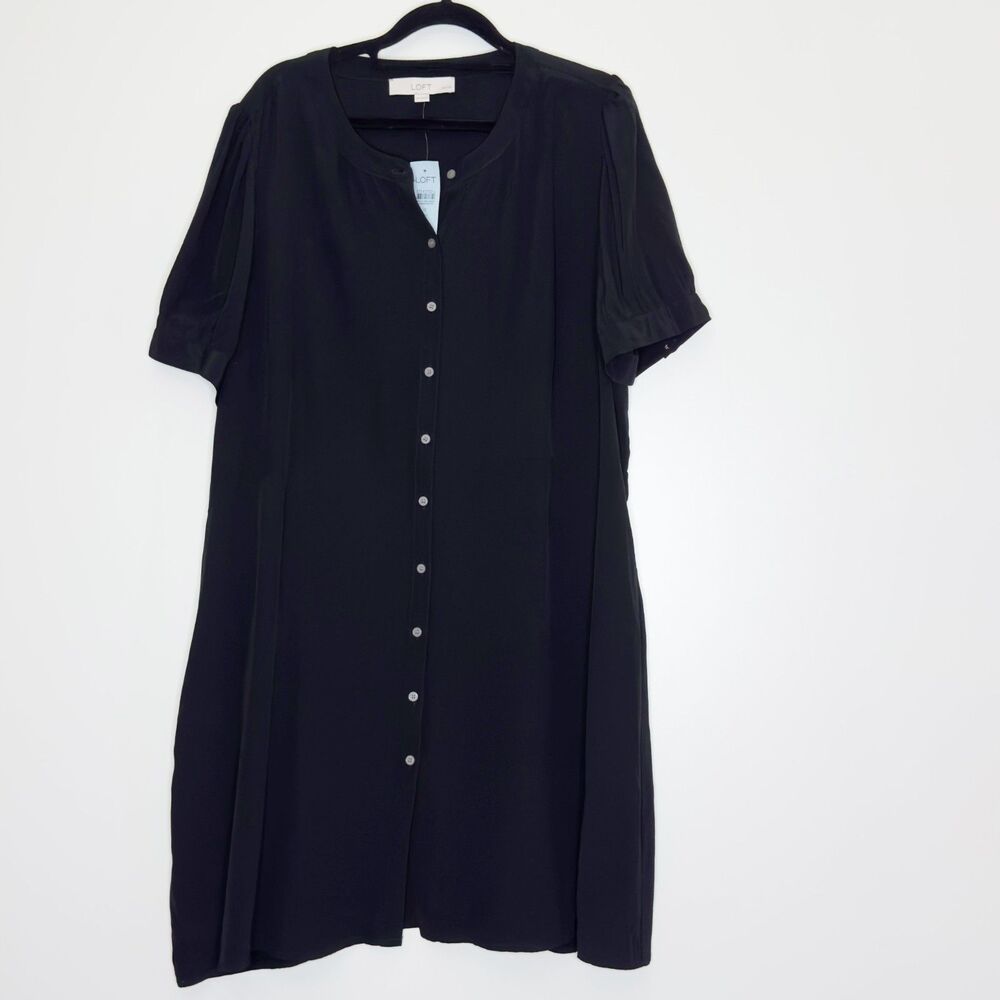 New Ann Taylor LOFT Button Front Puff Sleeve Swing Dress Women's Size 18 Petite